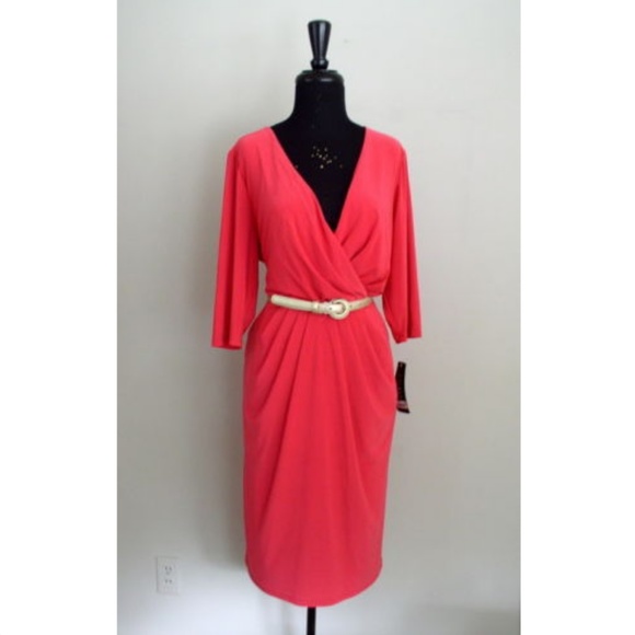 Lauren by Ralph Lauren Coral Belted Dress Sz 14W - Picture 5 of 8
